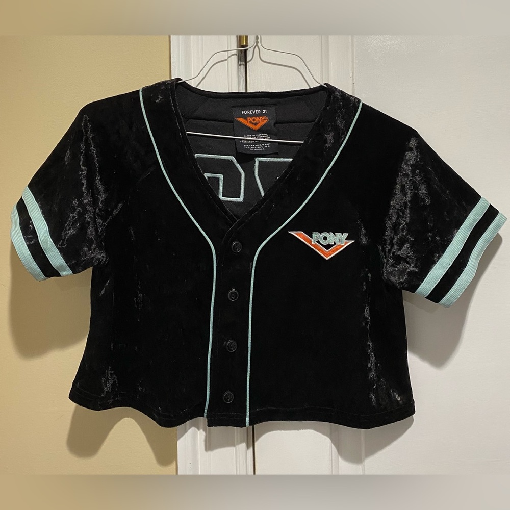 PONY x Forever 21 Official Black Velvet Women's Crop Top Jersey #72 Small